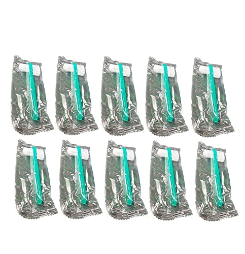 Vakly Denture Brush [Pack of 10] Individually Bagged Denture Brushes with Hard Firm Flat Bristled Heads for Cleaning Dentures, Retainers, False Teeth, Clear Braces, and Mouth Guards