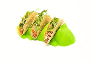 jarratt industries fiesta taco holder tacocat stand up holders, perfect plate stand for soft and hard shell tacos, use for taco tuesdays and taco bar, microwave and oven safe, green