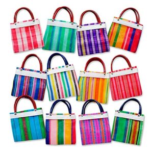 more fiesta 12 mini mexican tote mercado bags 5 inch by 5 inch - assorted colors - small mexican mercado bags (high thread mesh)