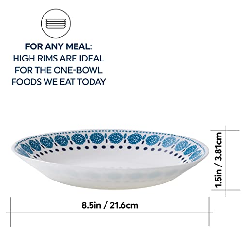 Corelle Everyday Expressions 12-Pc Dinnerware Set, Service for 4, Durable and Eco-Friendly, Higher Rim Glass Plate & Bowl Set, Microwave and Dishwasher Safe, Azure Medallion