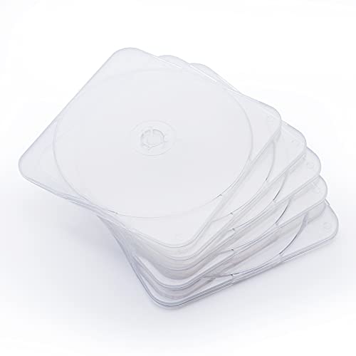 Maxtek 25 Pack Ultra Slim Clear Transparent Square Shaped CD and DVD Disc Clam Shell Case with Lock, Single Disc Capacity, Durable and Impact Resistant PP Poly Plastic Case.