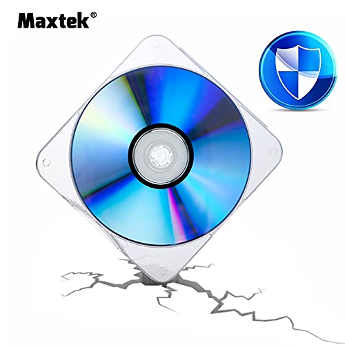 Maxtek 25 Pack Ultra Slim Clear Transparent Square Shaped CD and DVD Disc Clam Shell Case with Lock, Single Disc Capacity, Durable and Impact Resistant PP Poly Plastic Case.