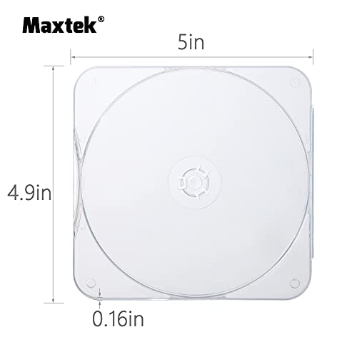 Maxtek 25 Pack Ultra Slim Clear Transparent Square Shaped CD and DVD Disc Clam Shell Case with Lock, Single Disc Capacity, Durable and Impact Resistant PP Poly Plastic Case.