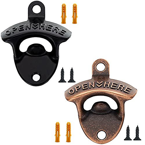 LIFULANDIAN Beer bottle openers Cast Iron wall mounted bottle opener(Set of 2With screws)