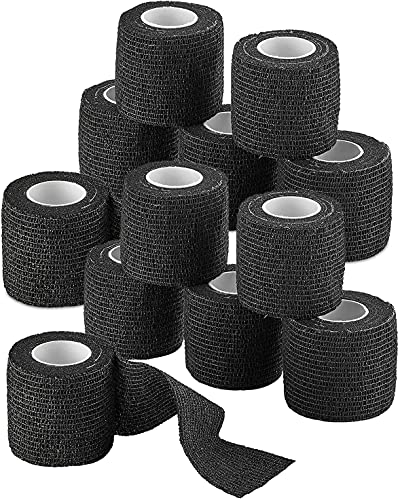 Vet Wrap - (Pack of 24-2 inch x 5 Yard Rolls) Self Adherent Wrap Cohesive Compression Bandage and Medical Gauze Bandage Roll Tape for Dogs, Cats, Horses, Black