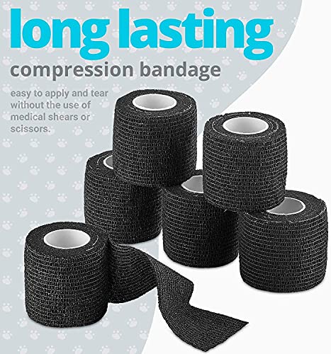 Vet Wrap - (Pack of 24-2 inch x 5 Yard Rolls) Self Adherent Wrap Cohesive Compression Bandage and Medical Gauze Bandage Roll Tape for Dogs, Cats, Horses, Black