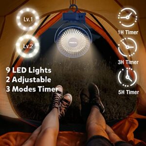 Clip on Fan 65 Hours Portable Desk Fan Rechargeable with LED Lights & Hooks 12000 Capacity Battery Operated Fan with Clips Small Desk Fan Mini Fans for Tents Travel Outdoor Camping Golf Cart Stroller