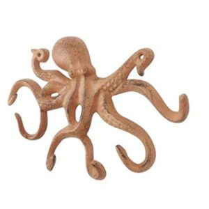 HANDCRAFTED NAUTICAL DÉCOR Rustic Orange Cast Iron Octopus Hook 11"