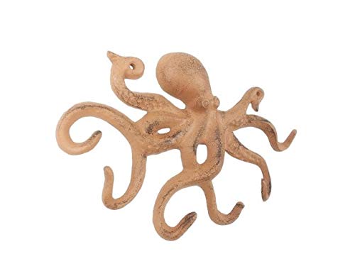 HANDCRAFTED NAUTICAL DÉCOR Rustic Orange Cast Iron Octopus Hook 11"