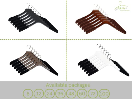 Premiere Luxe Wood Hangers - Heavy Duty Premium Wood Hangers with Velvet Flocking for Coats, Suits, and Jackets - Non Slip, Slim and Space Saving Hanger (Black with Black Velvet, 6 Pack)