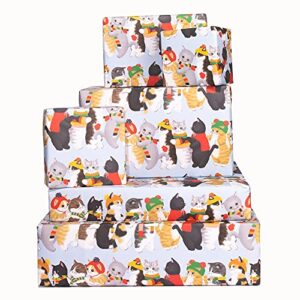 central 23 fun christmas cats wrapping paper - 6 sheets of gift wrap - for cat owners - for men women - seasonal - recyclable