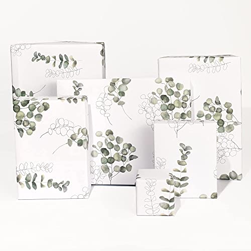 CENTRAL 23 Pretty Wrapping Paper (x6) Sheets - Gift Wrap for Her - For Men Women - Eucalyptus Plants - Green White - Recyclable