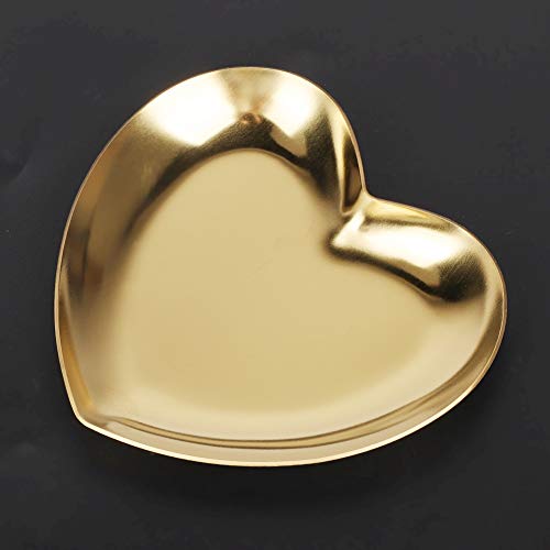 Raguso Stainless Steel Jewelry Display Tray Heart-Shaped Trinket Pallet Fruit Tray for Home Kitchen(Gold)