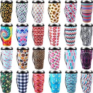 24 pieces iced coffee cup sleeves reusable iced coffee cup cover neoprene insulated cup sleeves drinks sleeve holder for 30-32 oz iced coffee cup cold hot beverages drinks, 24 styles