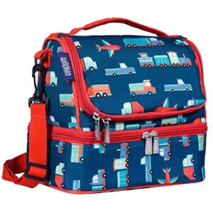 wildkin two compartment insulated lunch bag for boys & girls, measures 9 x 8 x 7 inches lunch box bag for kids, ideal for packing hot or cold snacks for school and travel (transportation)