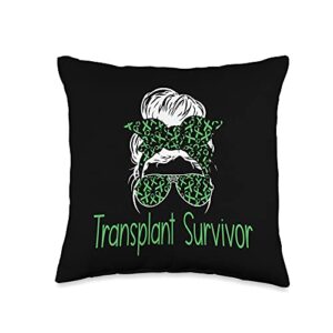 liver transplant awareness by k liver transplant survivor get well green ribbon throw pillow, 16x16, multicolor