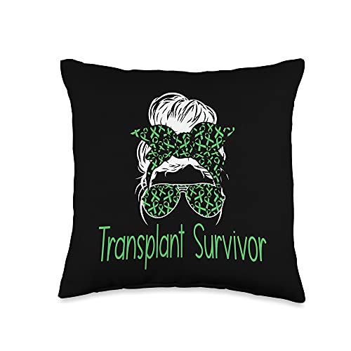 Liver Transplant Awareness by K Liver Transplant Survivor Get Well Green Ribbon Throw Pillow, 16x16, Multicolor