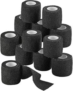 vet wrap - (pack of 12-2 inch x 5 yard rolls) self adherent wrap cohesive compression bandage and medical gauze bandage roll tape for dogs, cats, horses, black