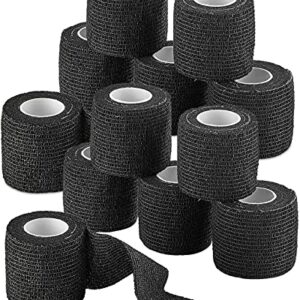 Vet Wrap - (Pack of 12-2 inch x 5 Yard Rolls) Self Adherent Wrap Cohesive Compression Bandage and Medical Gauze Bandage Roll Tape for Dogs, Cats, Horses, Black