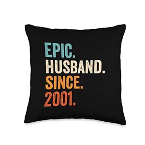22nd wedding anniversary gifts for him epic husband since 2001 | 22nd wedding anniversary throw pillow, 16x16, multicolor