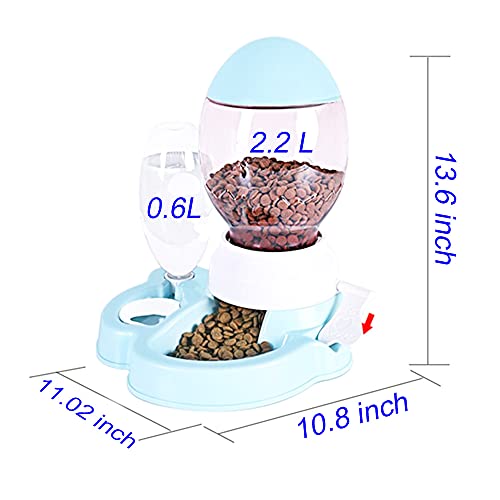 KTWEGOFU Automatic Cat Feeder and Water Dispenser，Auto Gravity Food Feeder & Non Spill Water Dispenser 2 in 1, Durable Plastic Pet Food Bowl for Small Medium Cats and Dogs (Blue)