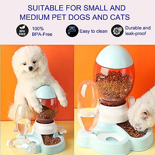 KTWEGOFU Automatic Cat Feeder and Water Dispenser，Auto Gravity Food Feeder & Non Spill Water Dispenser 2 in 1, Durable Plastic Pet Food Bowl for Small Medium Cats and Dogs (Blue)