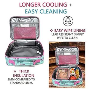 kinsho Bento Lunch Box and Matching Lunch Bag with Ice Pack Set for Girls, Toddlers (Pink Aqua Mermaid Cats)