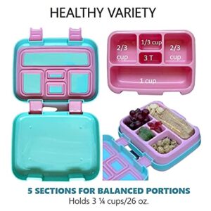 kinsho Bento Lunch Box and Matching Lunch Bag with Ice Pack Set for Girls, Toddlers (Pink Aqua Mermaid Cats)