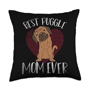 animal dog lover puggle gift best mom ever dog lover women heart cute puggle throw pillow, 18x18, multicolor