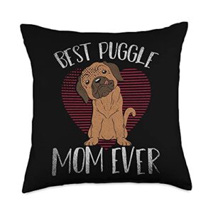 Animal Dog Lover Puggle Gift Best Mom Ever Dog Lover Women Heart Cute Puggle Throw Pillow, 18x18, Multicolor