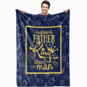 innobeta husband blanket, flannel throw blanket for hubby and dad on birthday, anniversary, christmas, valentine's day (husband father king blessed man, blue, 50"x 65")