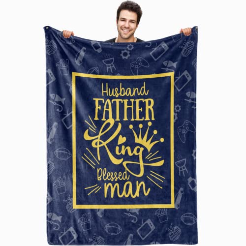 InnoBeta Husband Blanket, Flannel Throw Blanket for Hubby and Dad on Birthday, Anniversary, Christmas, Valentine's Day (Husband Father King Blessed Man, Blue, 50"x 65")