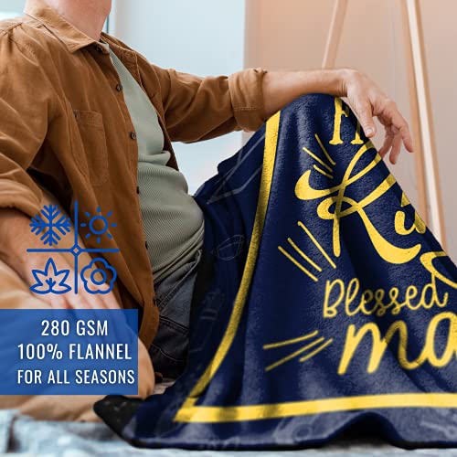 InnoBeta Husband Blanket, Flannel Throw Blanket for Hubby and Dad on Birthday, Anniversary, Christmas, Valentine's Day (Husband Father King Blessed Man, Blue, 50"x 65")