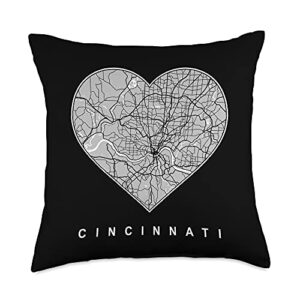 cincinnati ohio gifts oh city map, heart love cincinnati ohio throw pillow, 18x18, multicolor