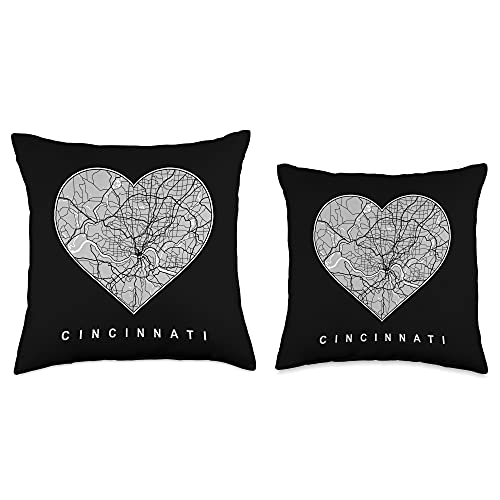 Cincinnati Ohio Gifts OH City Map, Heart Love Cincinnati Ohio Throw Pillow, 18x18, Multicolor