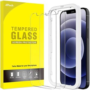 jetech screen protector compatible with iphone 12/12 pro 6.1-inch, tempered glass film with easy-installation tool, 2-pack
