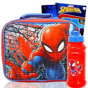 marvel shop spiderman lunch bag set for kids, toddlers, preschool ~ 5 pc bundle with marvel superhero lunch box, 16.5oz water bottle, stickers, and more | avengers school supplies