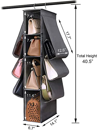 OULLYY Hanging Purse Handbag Organizer Wardrobe Closet Organizer Nonwoven 10 Pockets Hanging Closet Storage Bag with 360 Degree Swivel Hook