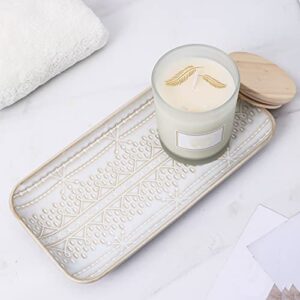 Rectangular Vanity Sink Tray for Bathroom Ceramic Kitchen Dreesser Tray with Emboss Pattern, Comestic Jewelry Dish Ring Holder Bathtub Organizer Dessert Plate Home Decor, Cream