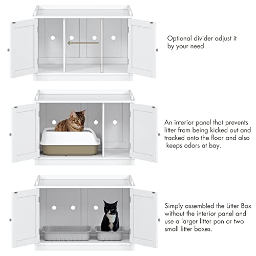 PAWLAND Cat Litter Box Enclosure, Litter Box Furniture Hidden, Indoor Cat Toilet House for Pet Cat, Cat House Side Table with Vent Holes, White