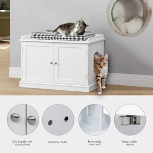 PAWLAND Cat Litter Box Enclosure, Litter Box Furniture Hidden, Indoor Cat Toilet House for Pet Cat, Cat House Side Table with Vent Holes, White