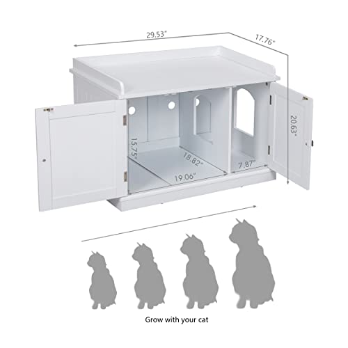 PAWLAND Cat Litter Box Enclosure, Litter Box Furniture Hidden, Indoor Cat Toilet House for Pet Cat, Cat House Side Table with Vent Holes, White