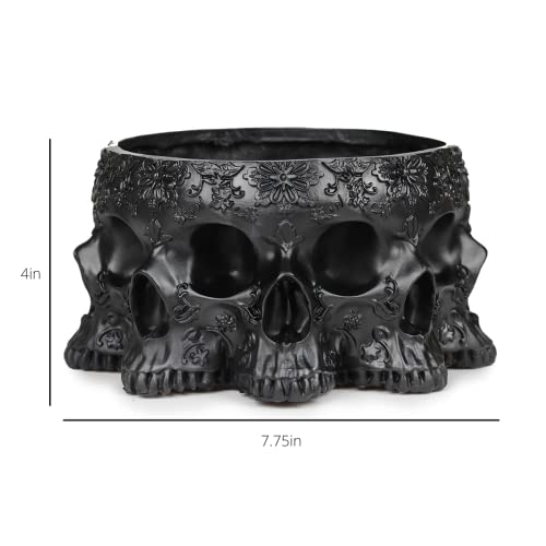 Skull Multiple Faces Plant Planter Pot, Decorations Sugar Candy Bowl, Polyresin Skull Planter Succulents Pots, Flower Pot Home Gardening Garden Goth Decor 4" H (Black)