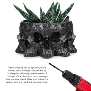 Skull Multiple Faces Plant Planter Pot, Decorations Sugar Candy Bowl, Polyresin Skull Planter Succulents Pots, Flower Pot Home Gardening Garden Goth Decor 4" H (Black)