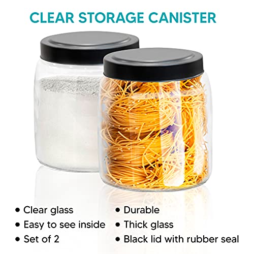 Kitchen Storage Jars Set of 2 – 68Oz Square Glass Canisters with Lids – Durable Canister Sets for Kitchen Counter – Non-BPA Glass – Multipurpose and Versatile Pantry Containers