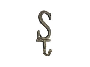 handcrafted nautical decor rustic gold cast iron letter s alphabet wall hook 6"