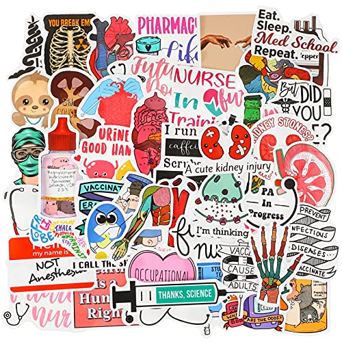 100 Pieces Doctor Nurse Stethoscope Stickers Waterproof Health Care Science Equipment PVC Stickers Human Body Organ Anatomy Map Graffiti Decals for Water Bottles, Laptops, Phones, Skateboards