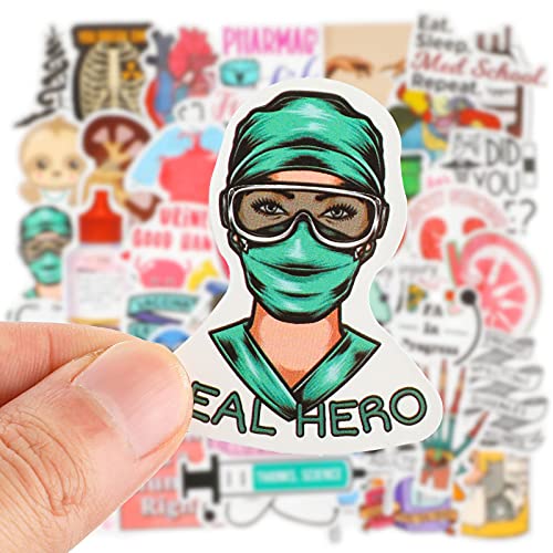 100 Pieces Doctor Nurse Stethoscope Stickers Waterproof Health Care Science Equipment PVC Stickers Human Body Organ Anatomy Map Graffiti Decals for Water Bottles, Laptops, Phones, Skateboards