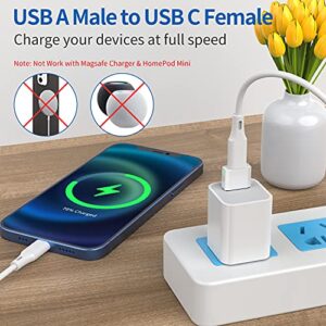 USB C Female to USB Male Adapter (4-Pack),Type C Charging Cord Connect USB A Charger for iPhone 14 13 12 11 Pro Max,iPad Pro Air 4 5 Mini 6,Samsung Galaxy S20 S21 S22 Plus,Google Pixel 5 4 XL(White)