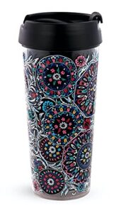 vera bradley holiday thermal travel mug, double wall insulated cup, 16 ounce bpa-free tumbler with lid, clark medallion